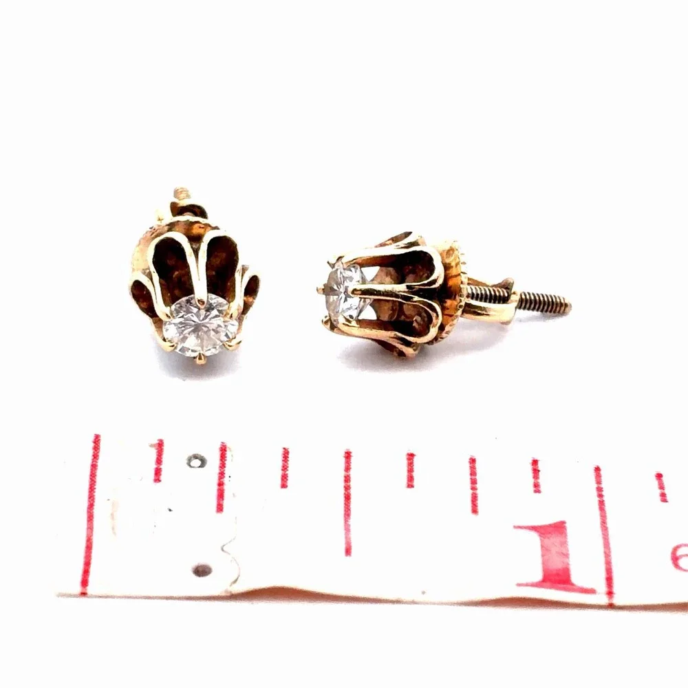 Vintage Estate 14K Yellow Gold Round Diamond Buttercup Screw Back Stud Earrings
